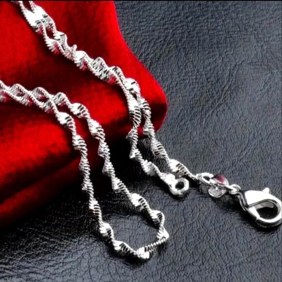 1pc Double Layer Water Wave Chain Necklace, Sterling Silver Plated Necklace - Picture 2 of 5